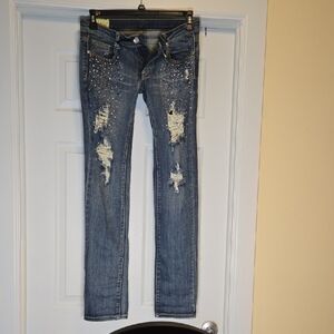 Machine Blue Distressed Skinny Jeans